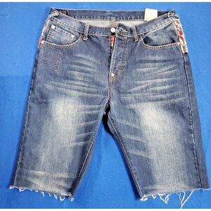 Evisu Origin Osaka Japan Button Fly Blue Shorts Denim Men's Size 34 Vintage
